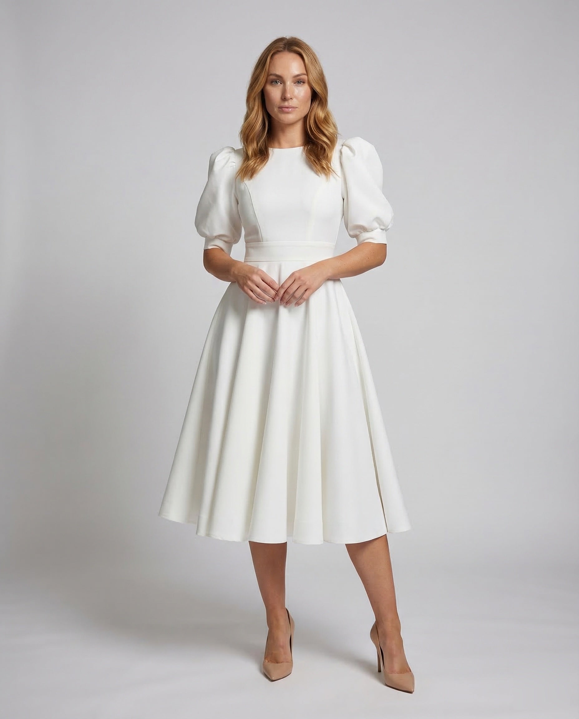 Damen Midikleid Puffärmel Elegant - Norvielle