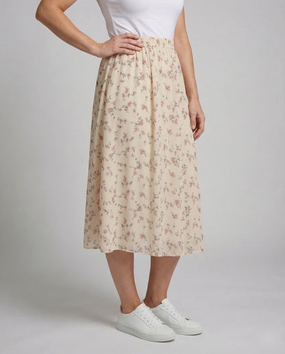 Damen Midirock Blumenmuster Raffung - Norvielle