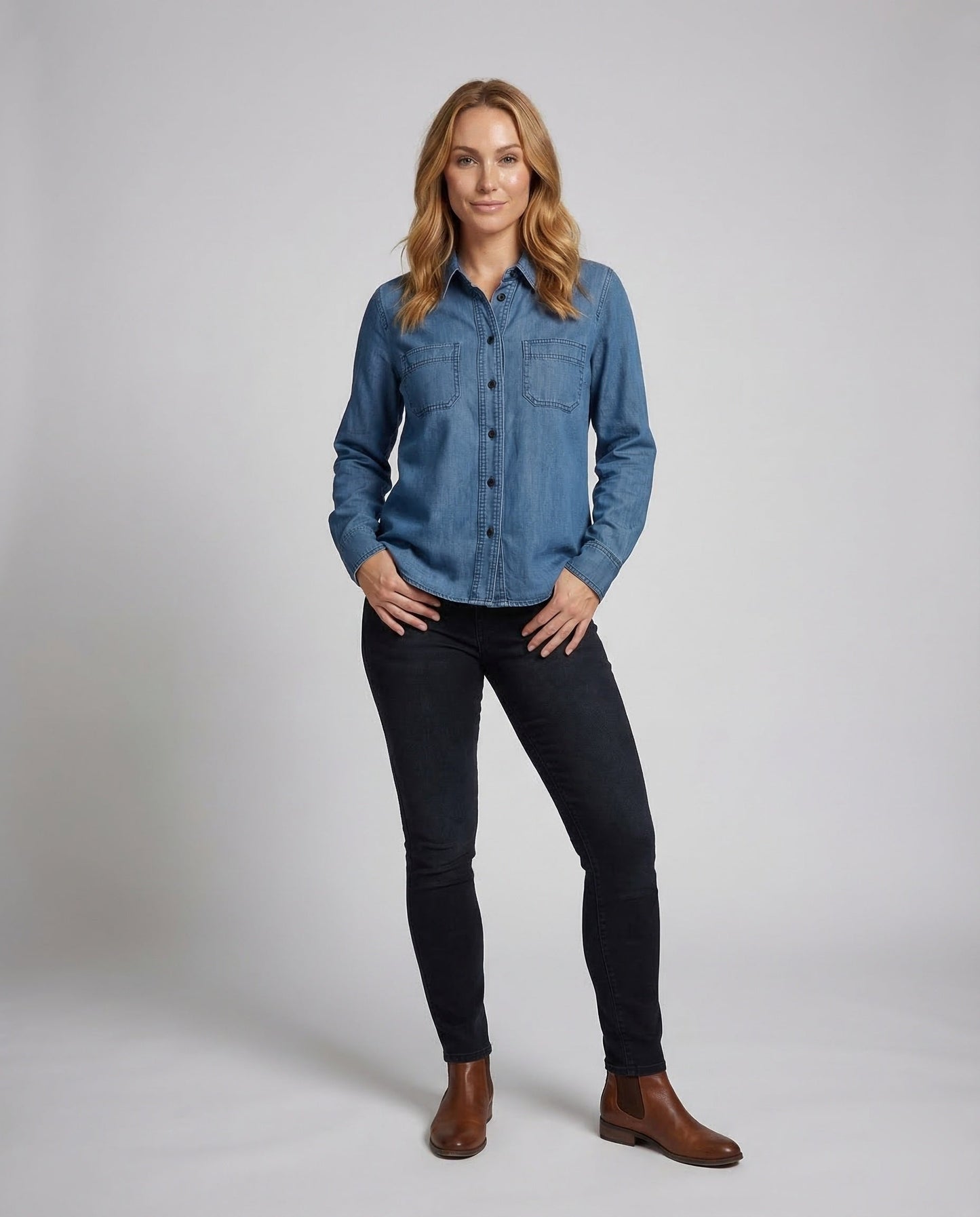 Damen Denim Bluse Mit Hemdkragen - Norvielle