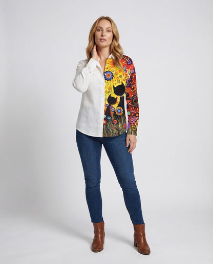Damen Leinenhemd Lagenlook Weiß