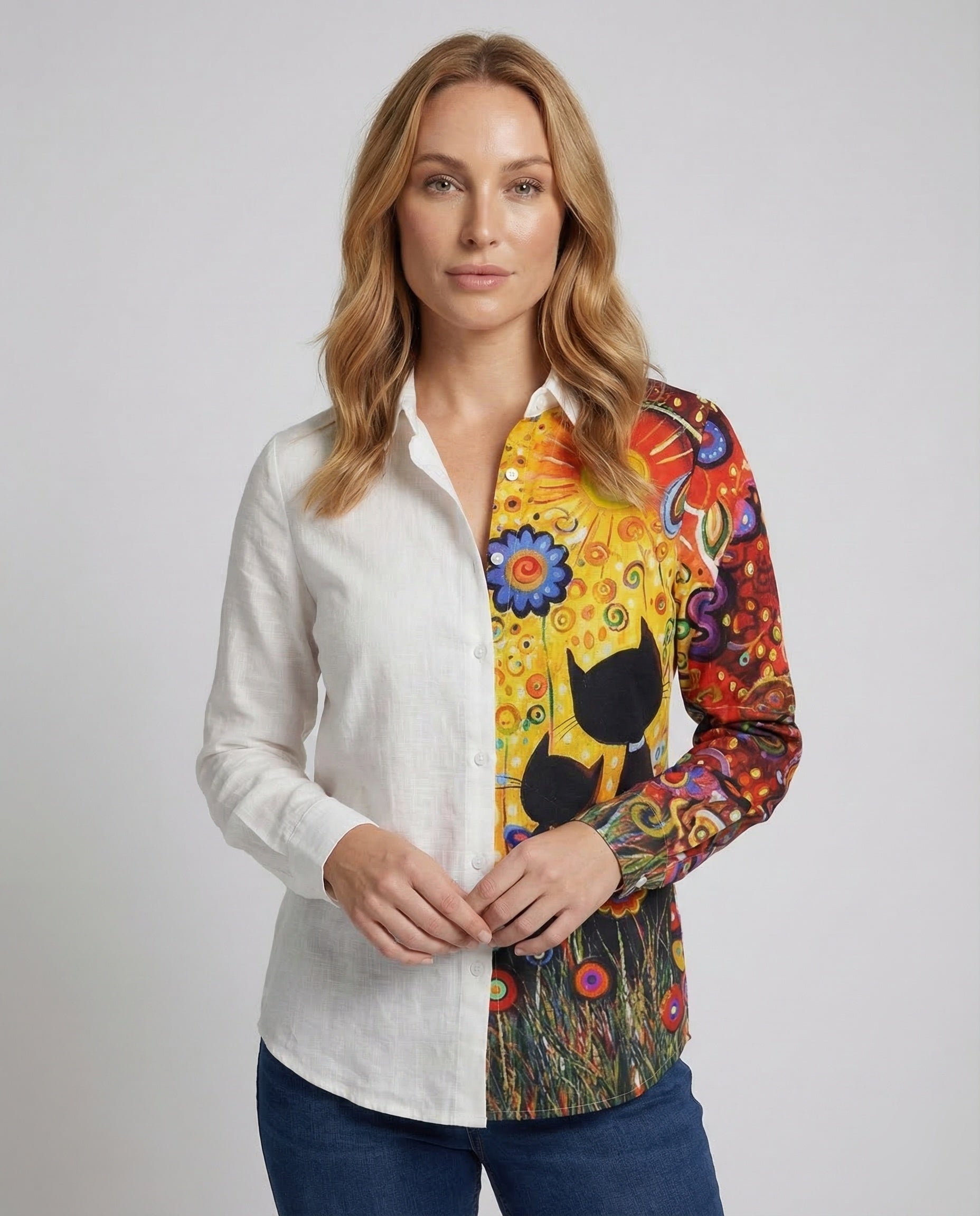 Damen Leinenhemd Lagenlook Weiß - Norvielle