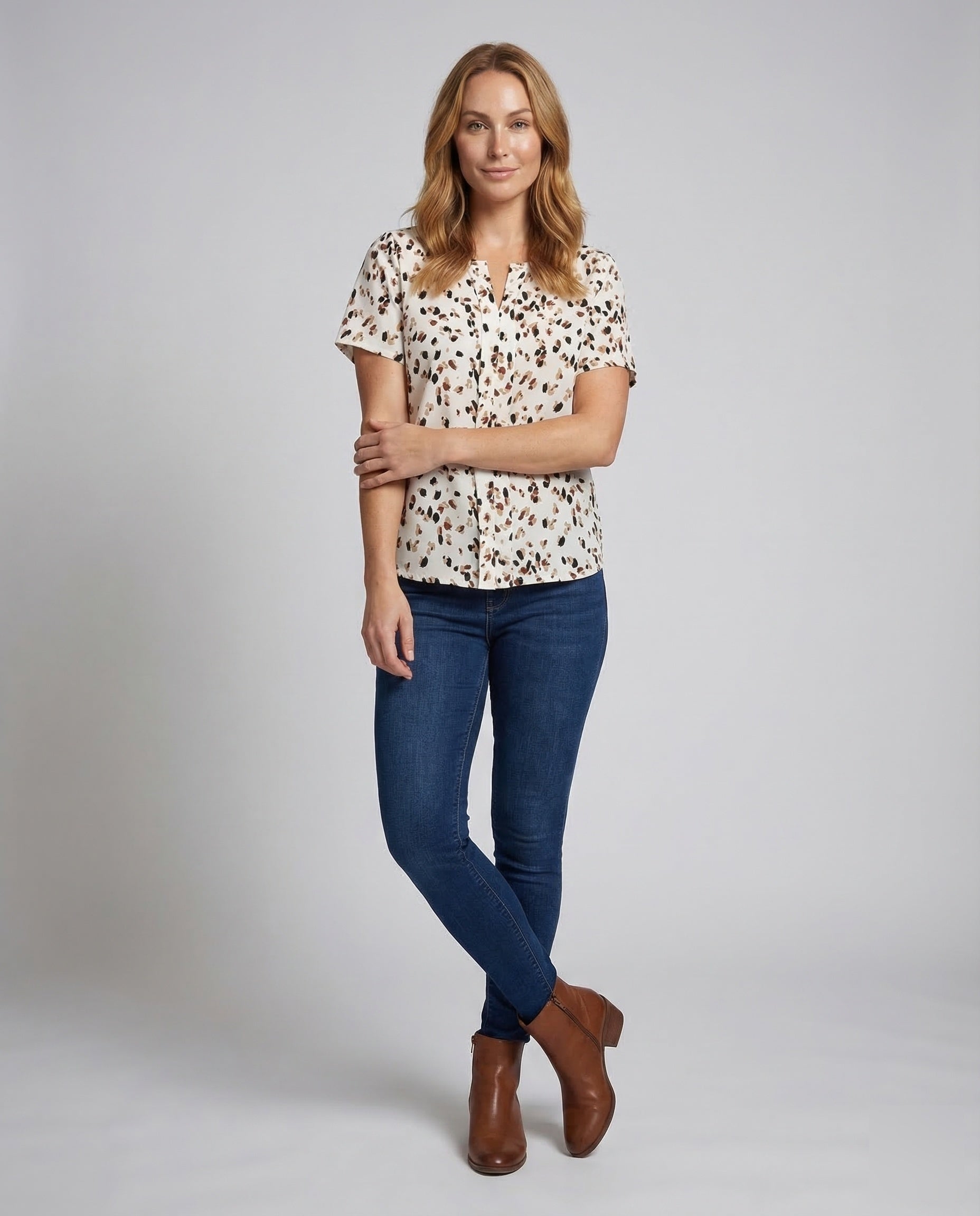 Damen Kurzarmbluse mit Print - Norvielle