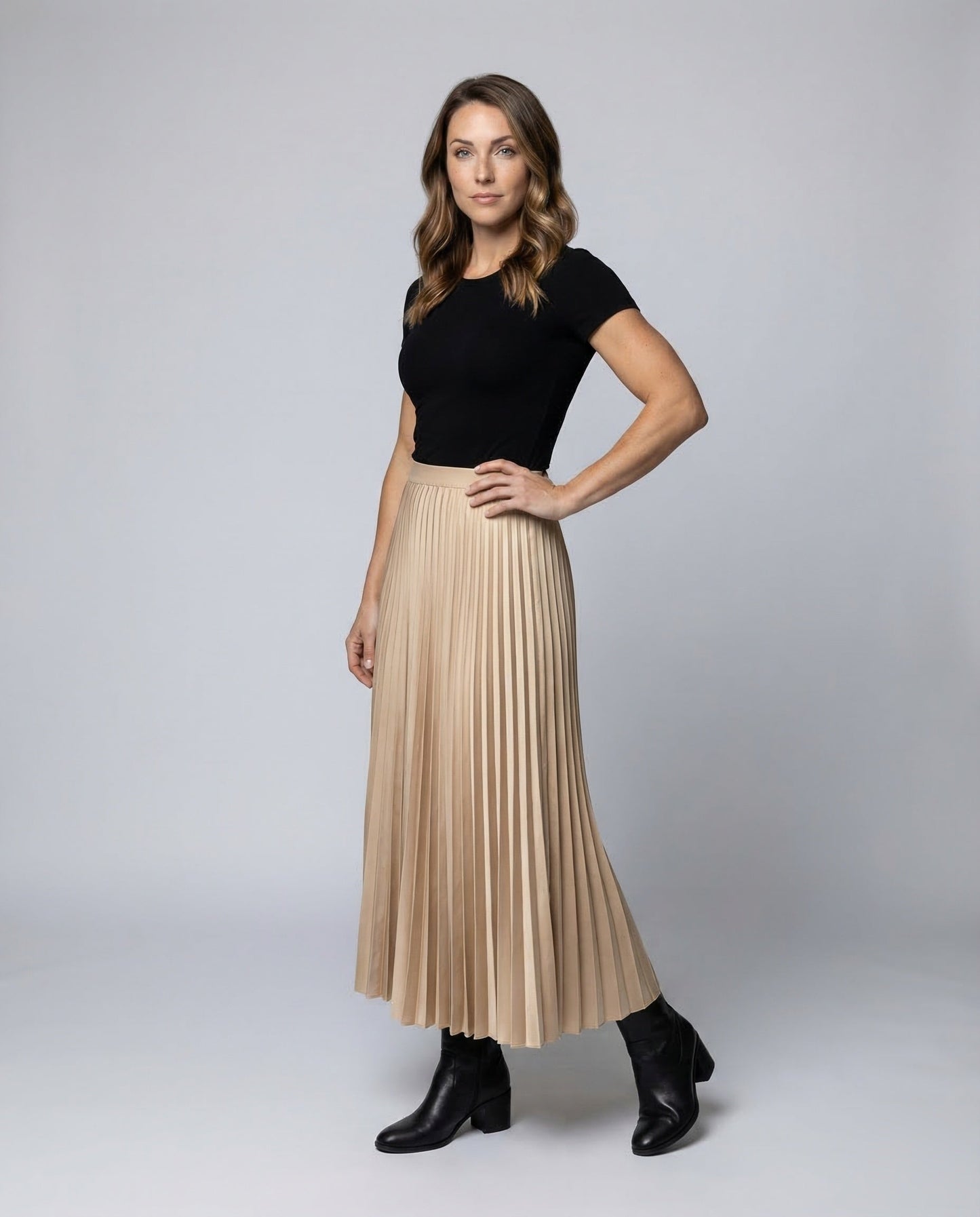 Damen Midirock High Waist Plissee - Norvielle