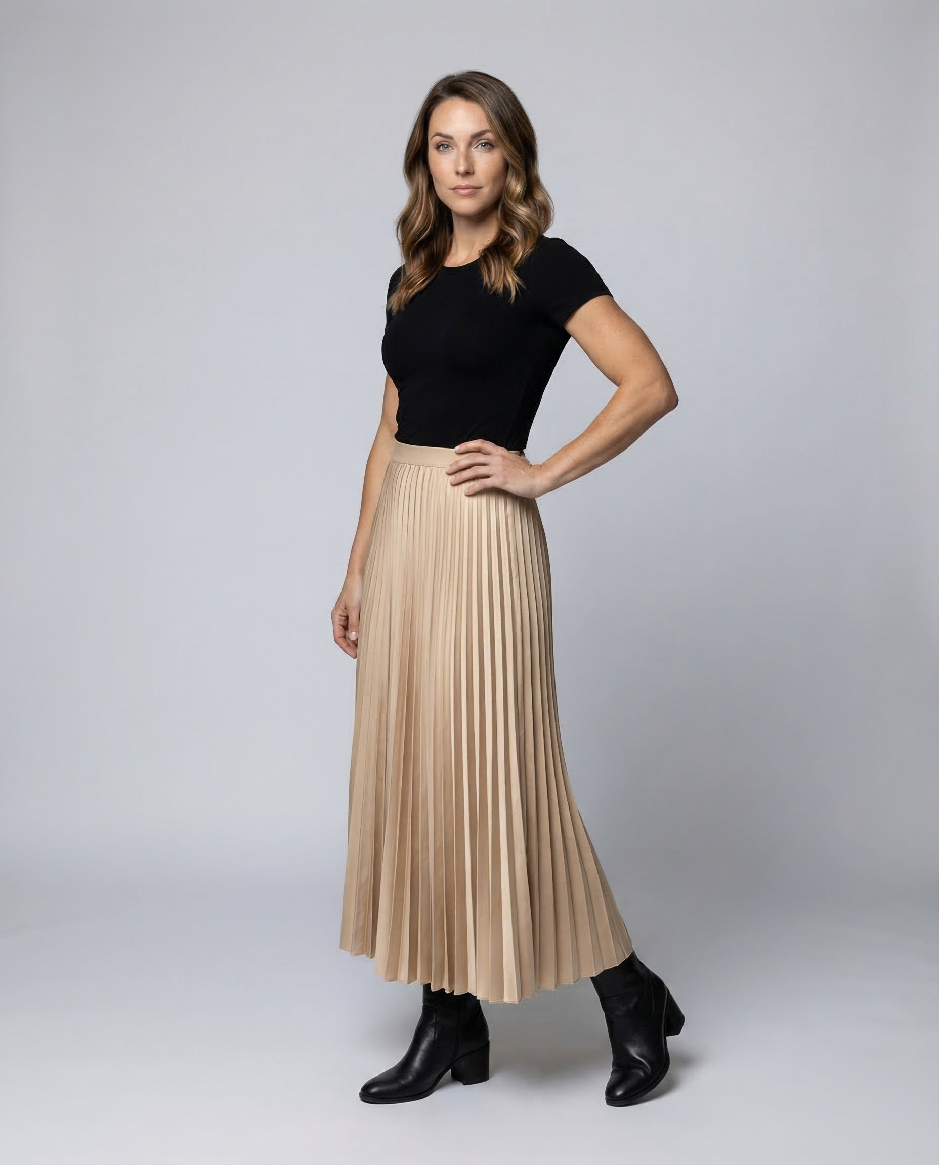 Damen Midirock High Waist Plissee - Norvielle