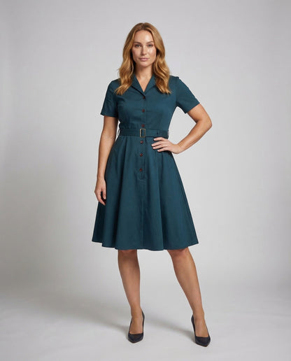 Damen Tellerrockkleid mit Gürtel Retro-Stil - Norvielle