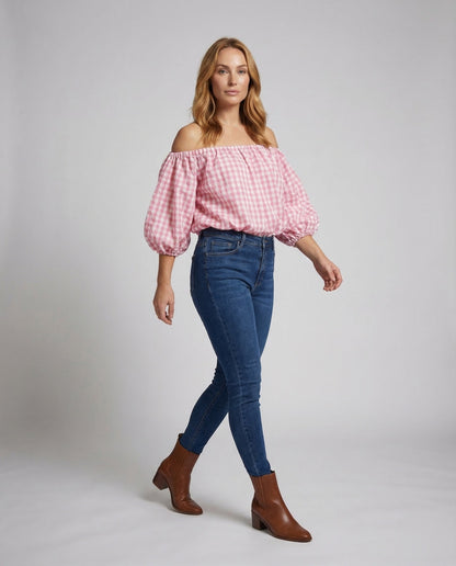 Damen Off-Shoulder-Bluse Karomuster - Norvielle