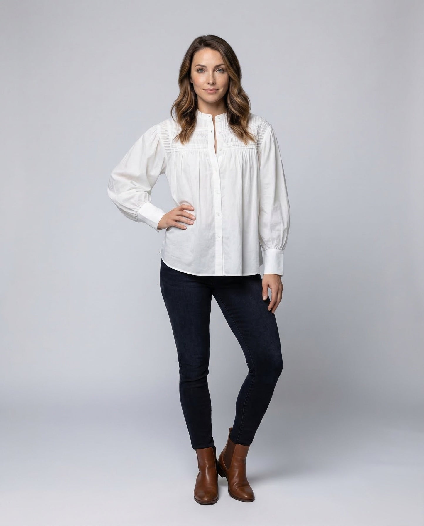 Damen Baumwollbluse mit Biesen - Norvielle