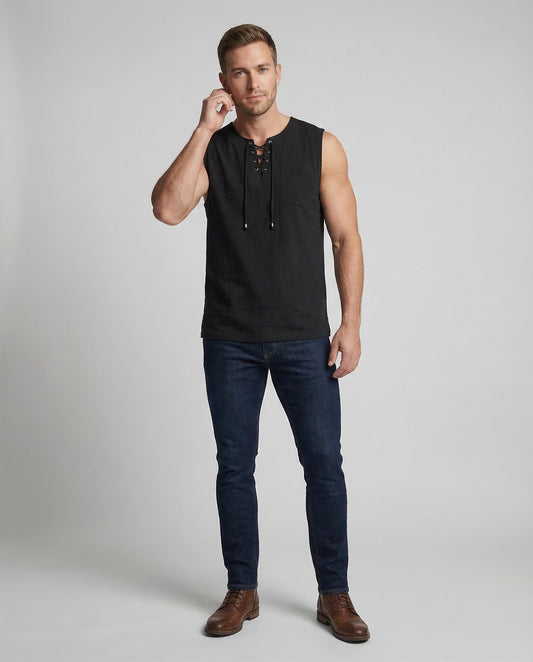 Herren Tanktop Leinen V-Ausschnitt Weiß - Norvielle