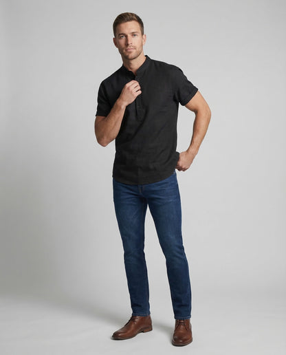 Herren Leinenhemd Henley Baumwolle Weiß - Norvielle