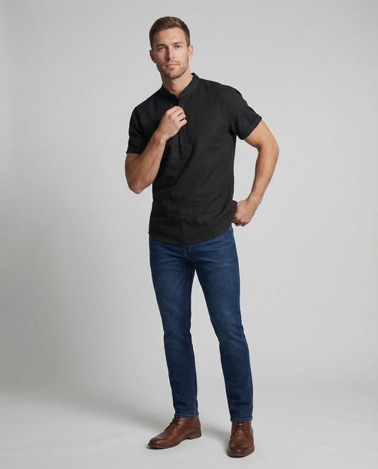 Herren Leinenhemd Henley Baumwolle Weiß - Norvielle