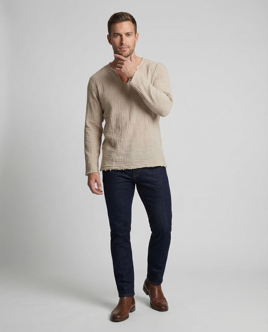 Herren Hemd V-Ausschnitt Musselin - Norvielle