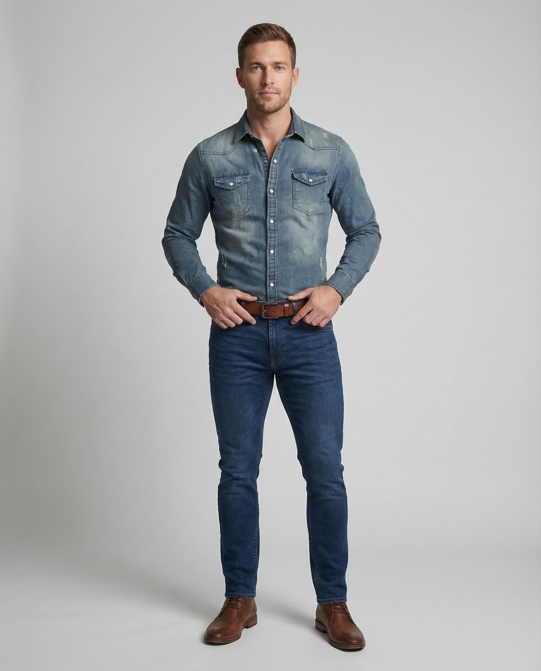 Herren Westernhemd Denim Blau - Norvielle
