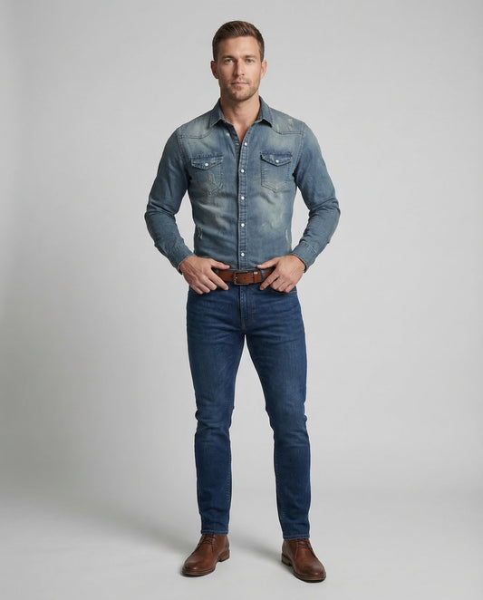 Herren Westernhemd Denim Blau - Norvielle