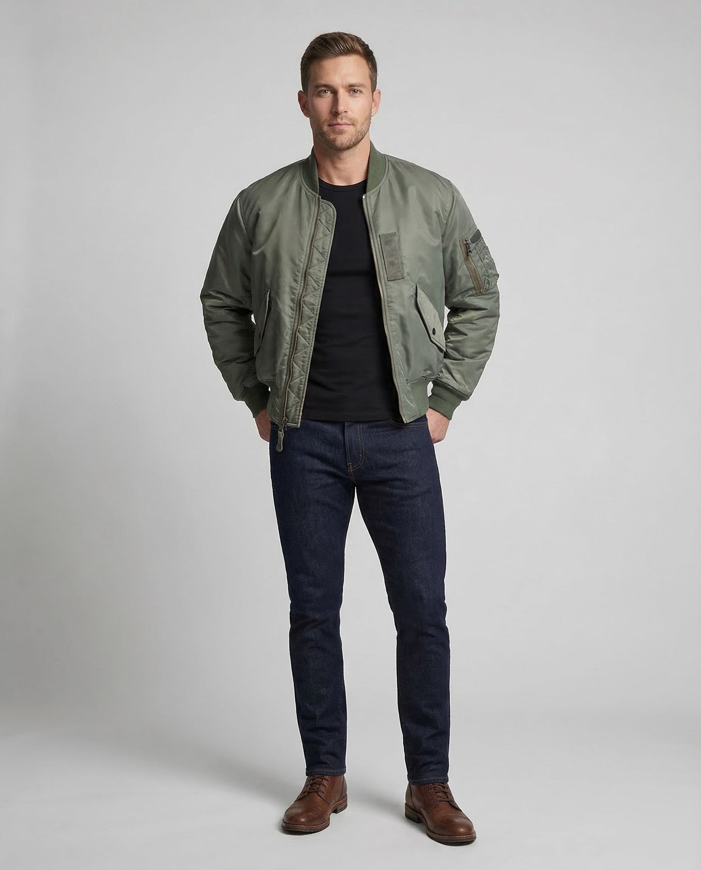 Herren Bomberjacke Leder Schwarz - Norvielle