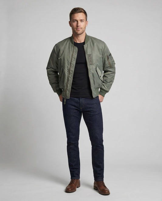 Herren Bomberjacke Leder Schwarz - Norvielle