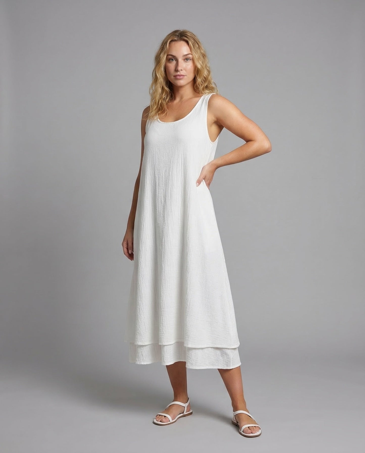 Damen A-Linie Midikleid aus Baumwolle - Norvielle