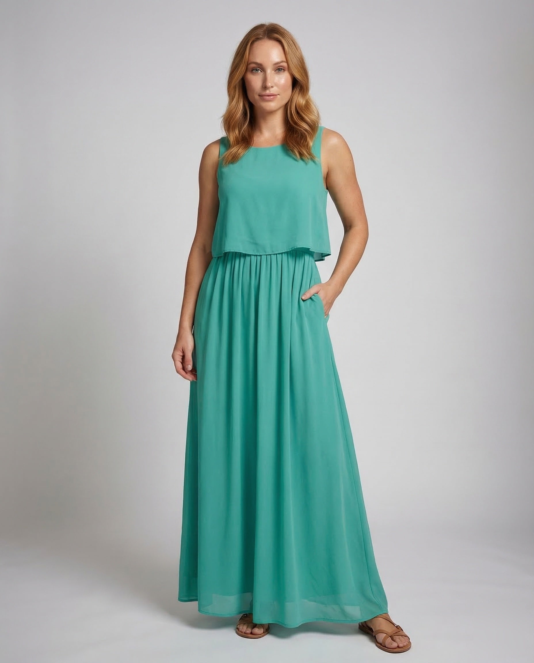 Damen Maxikleid aus Chiffon mit Überlagertem Design - Norvielle