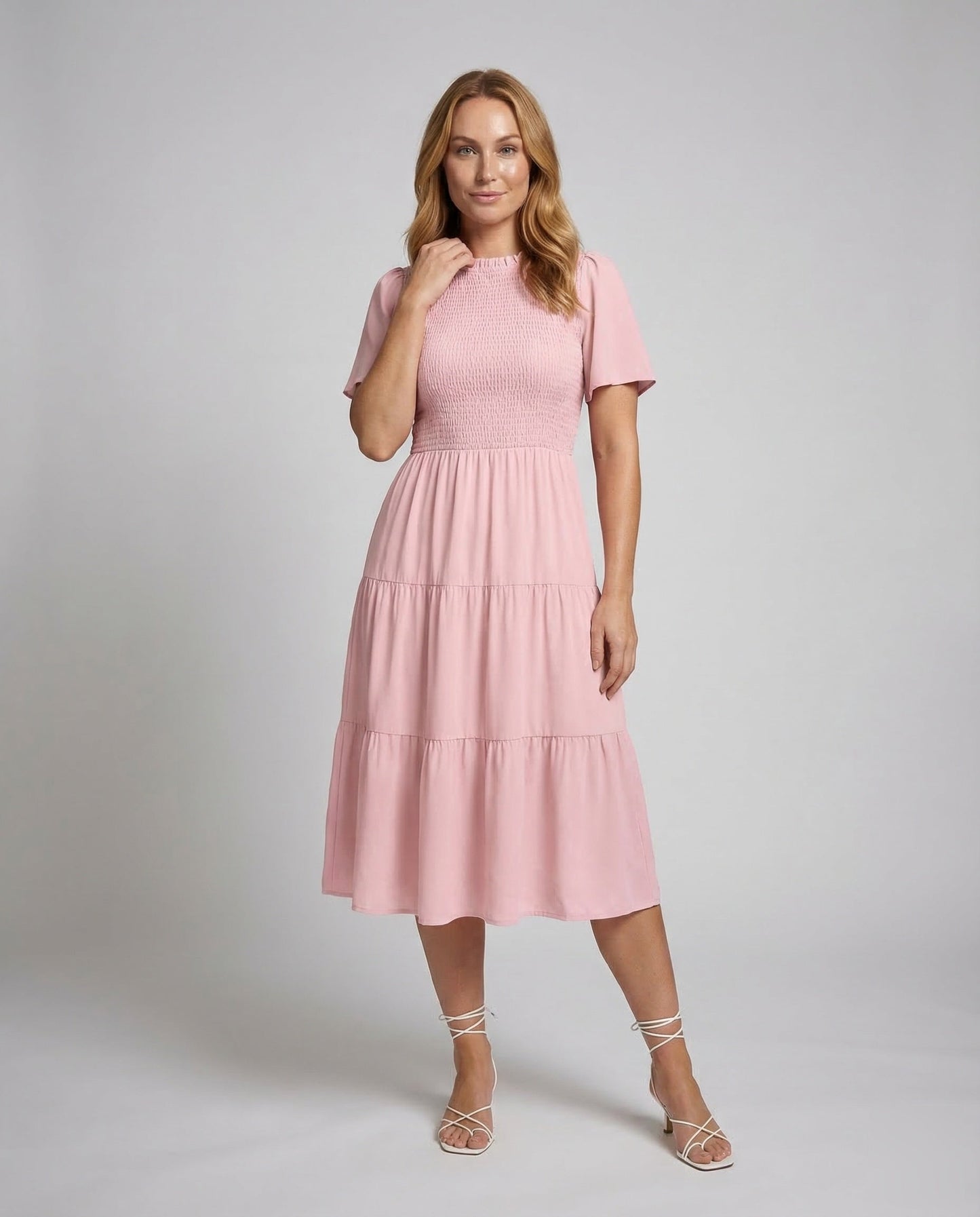 Damen Stufenkleid Midi Gesmokt - Norvielle