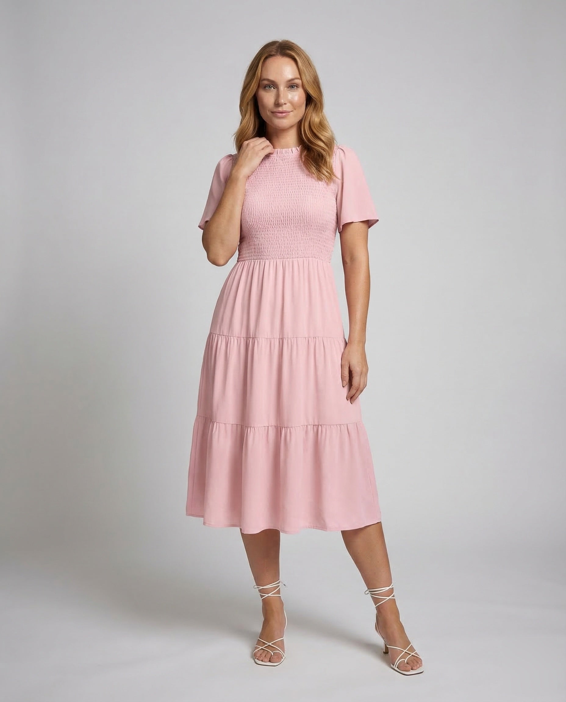 Damen Stufenkleid Midi Gesmokt - Norvielle