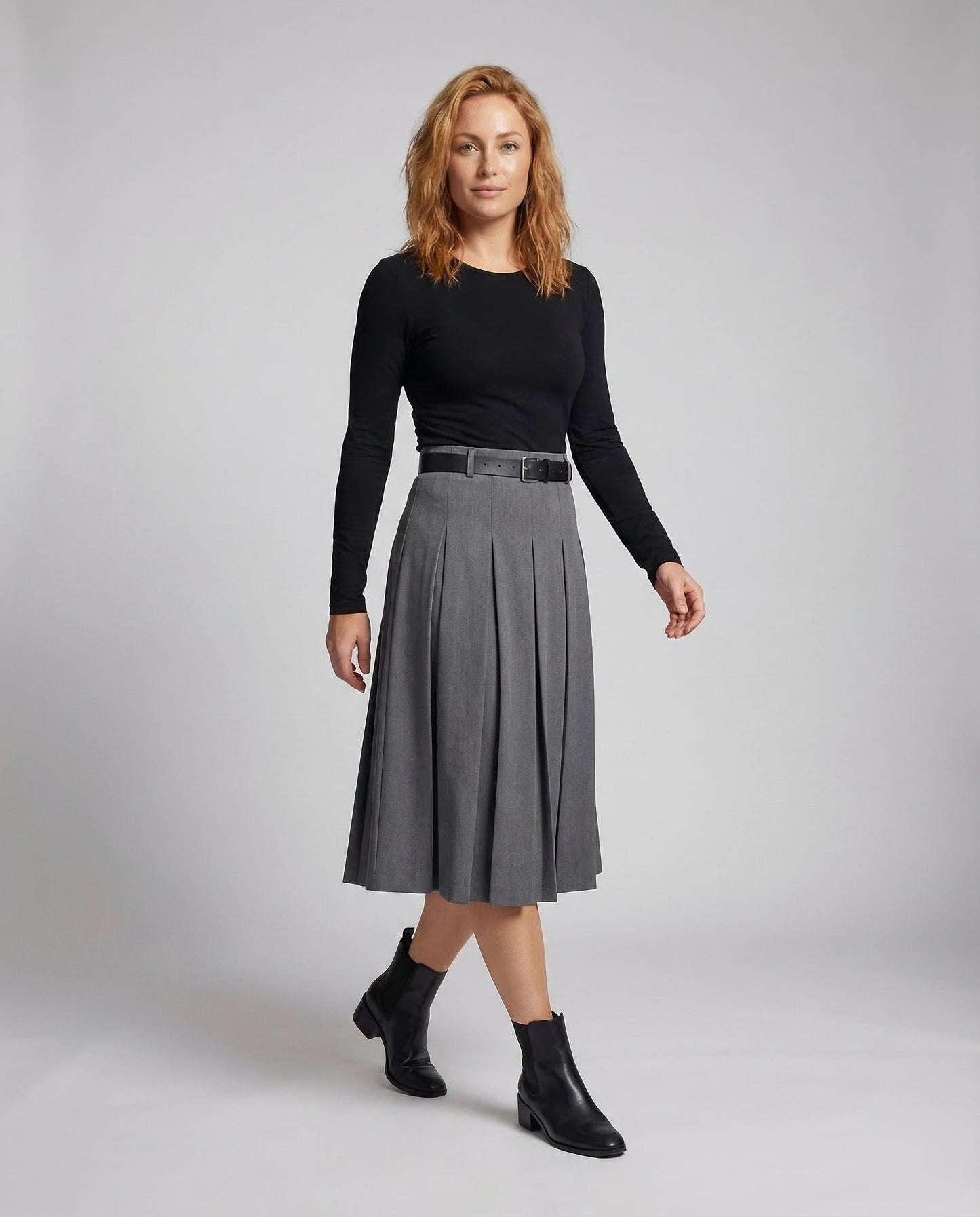 Damen Midirock Plissee mit Gürtel - Norvielle