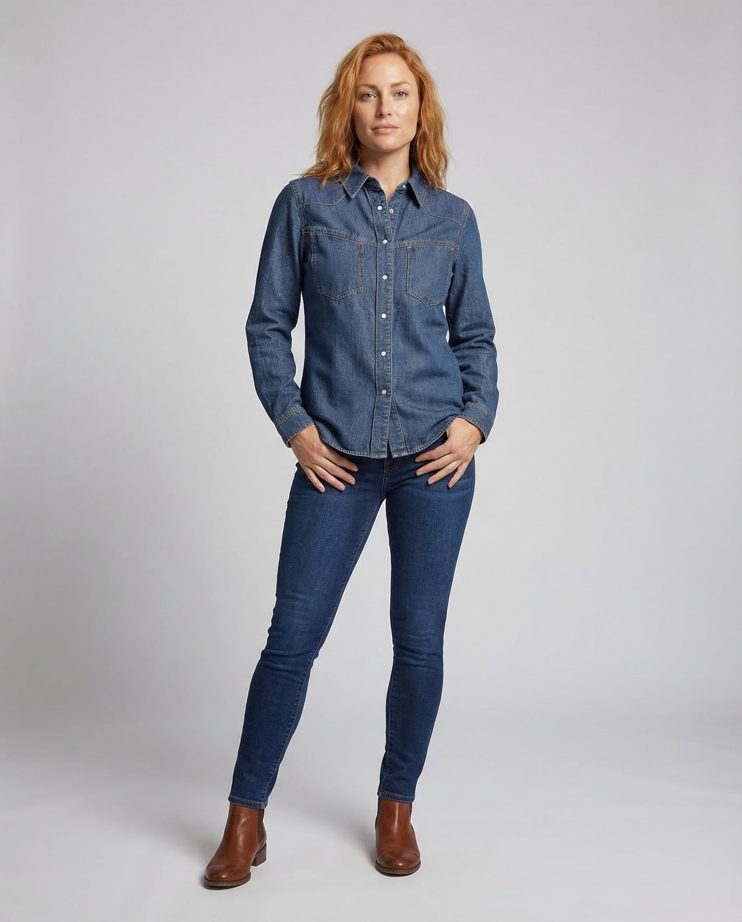 Damen Western Jeanshemd Baumwolle Blau - Norvielle
