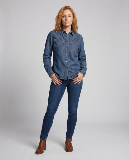Damen Western Jeanshemd Baumwolle Blau - Norvielle