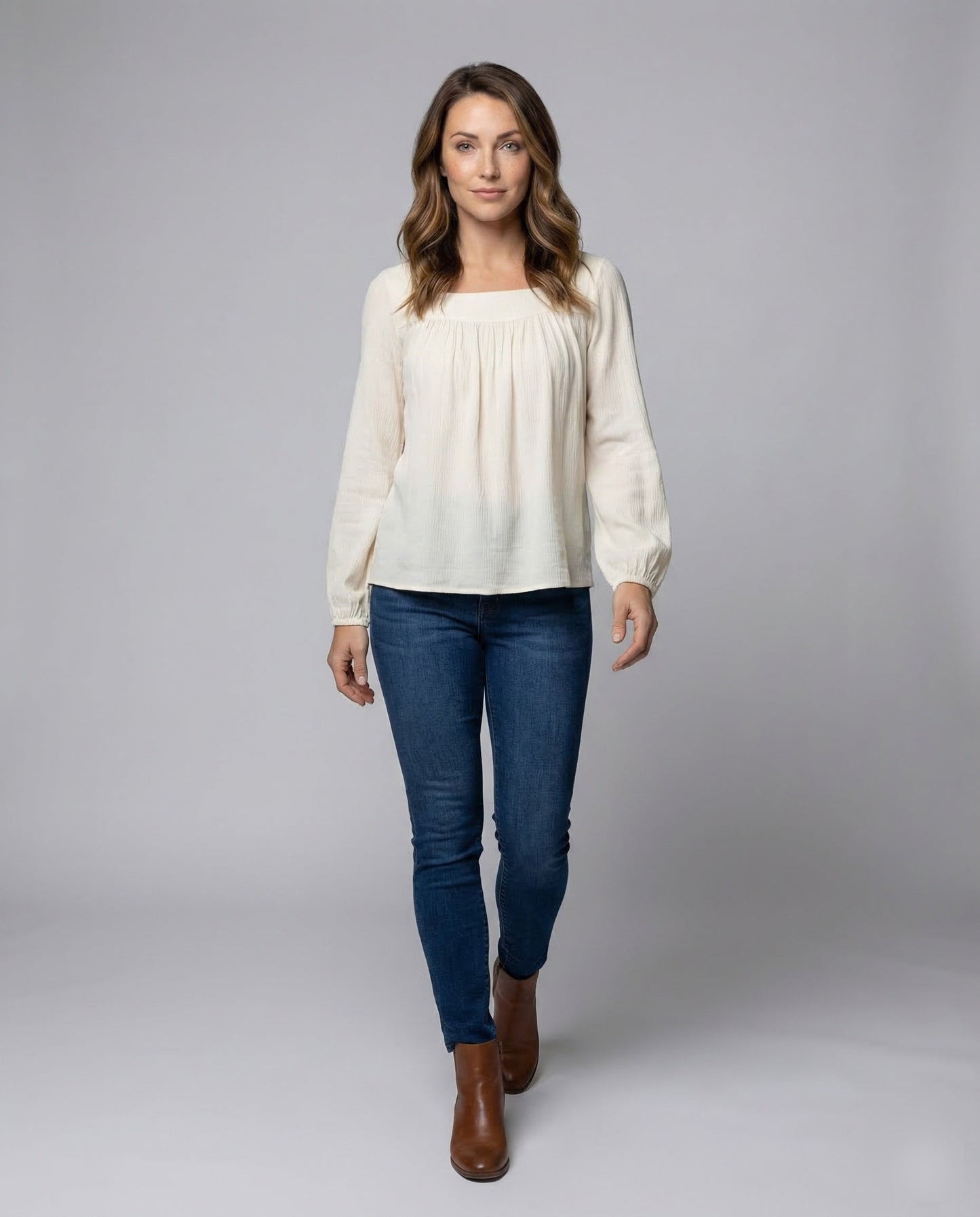 Damen Viskose Bluse mit Ballonärmeln - Norvielle