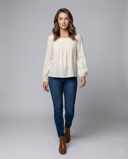 Damen Viskose Bluse mit Ballonärmeln - Norvielle