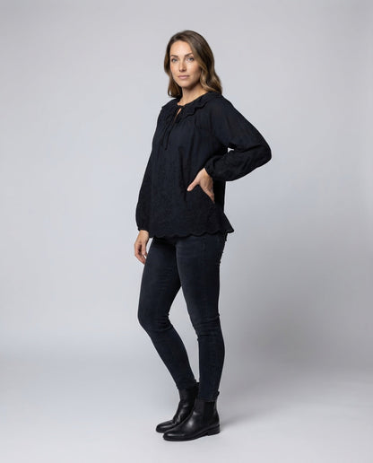 Damen Bluse mit Lochstickerei und Volant - Norvielle