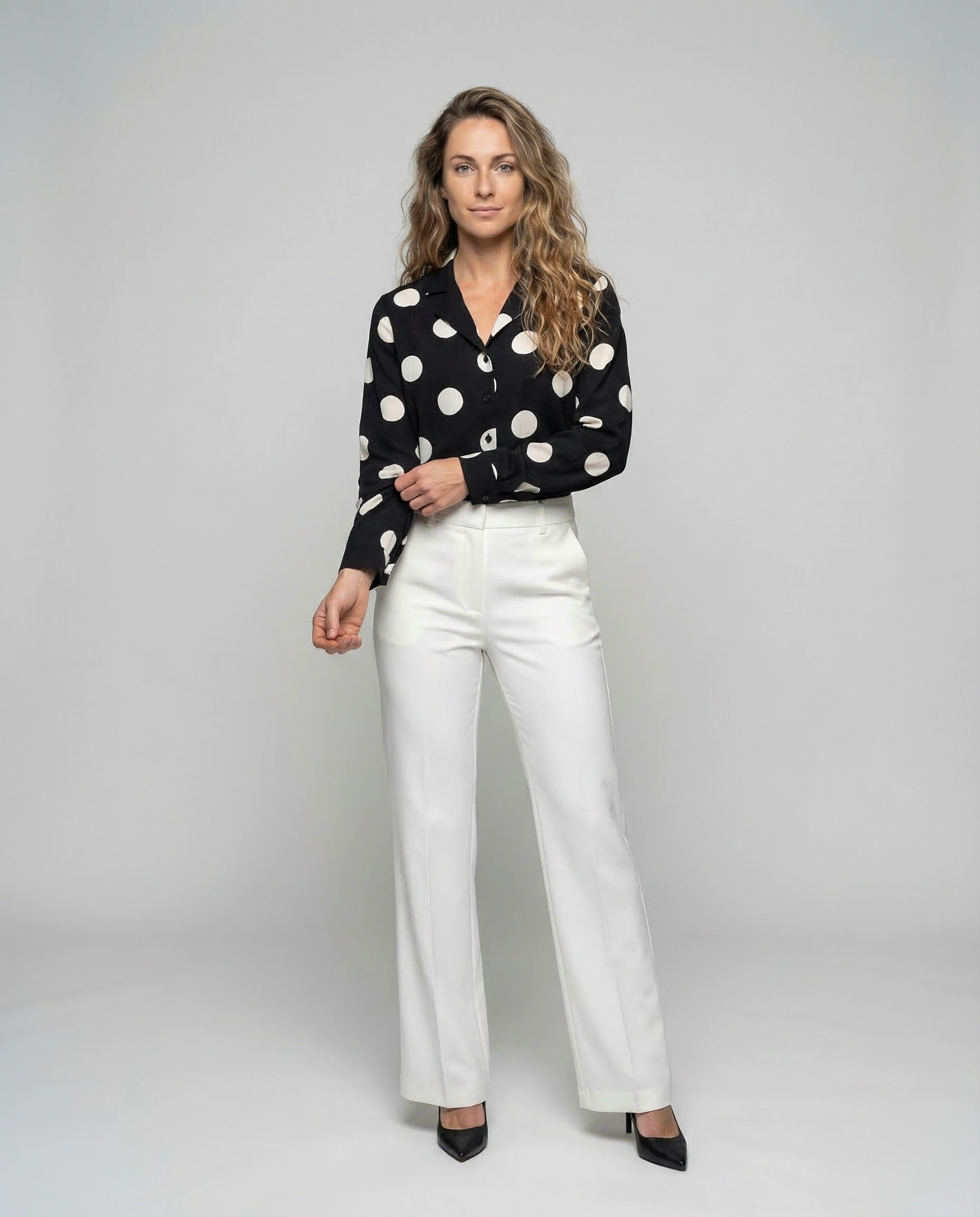 Damen Bluse mit Tupfenmuster Knopfleiste - Norvielle