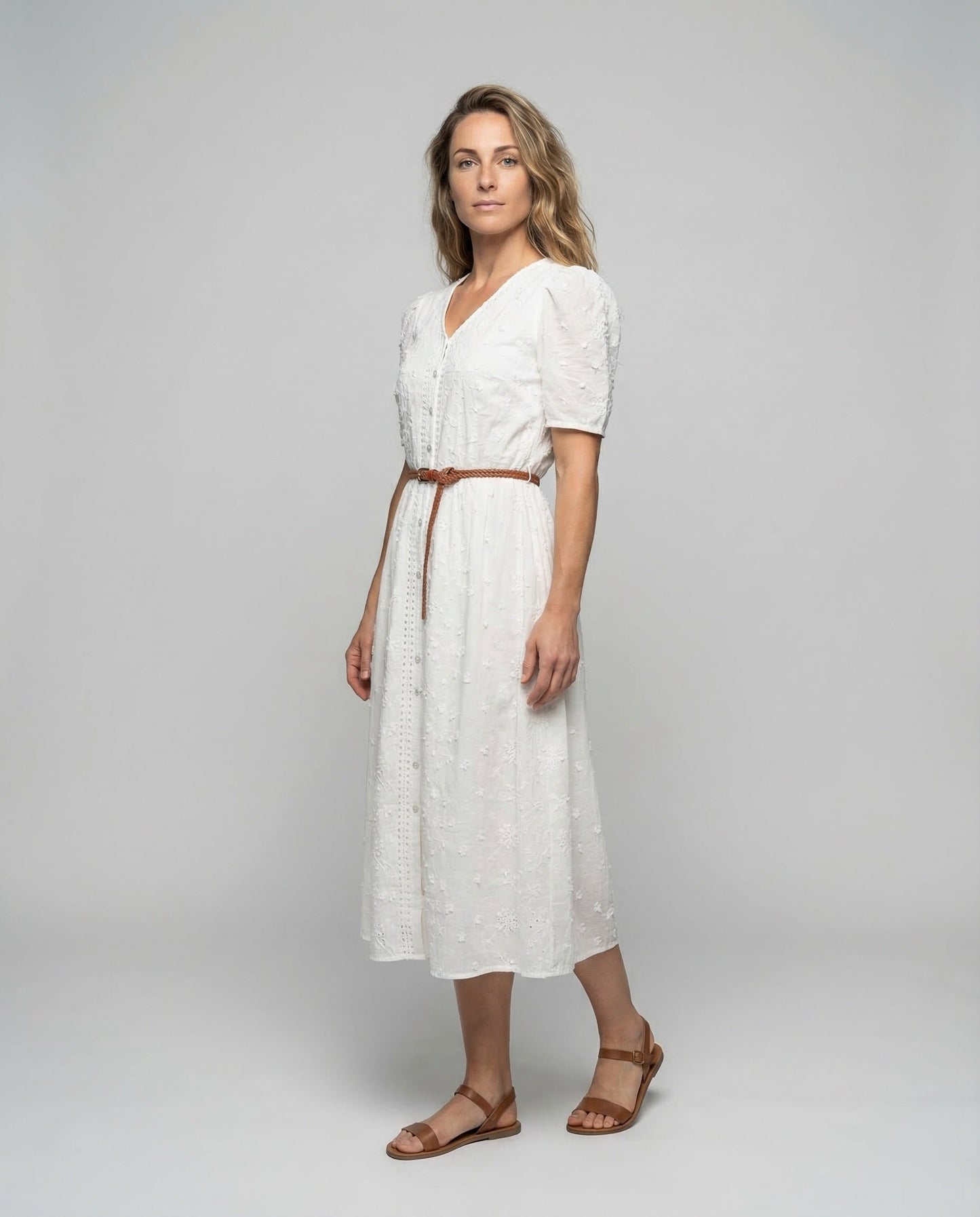 Damen Midikleid mit Lochstickerei - Norvielle