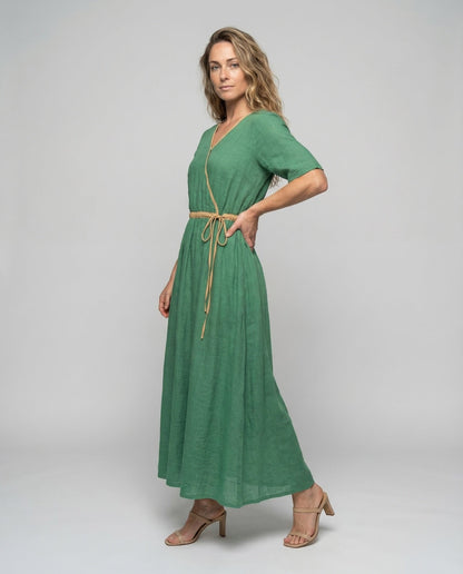 Damen Leinen Maxikleid A-Linie Natürliche Farbe - Norvielle
