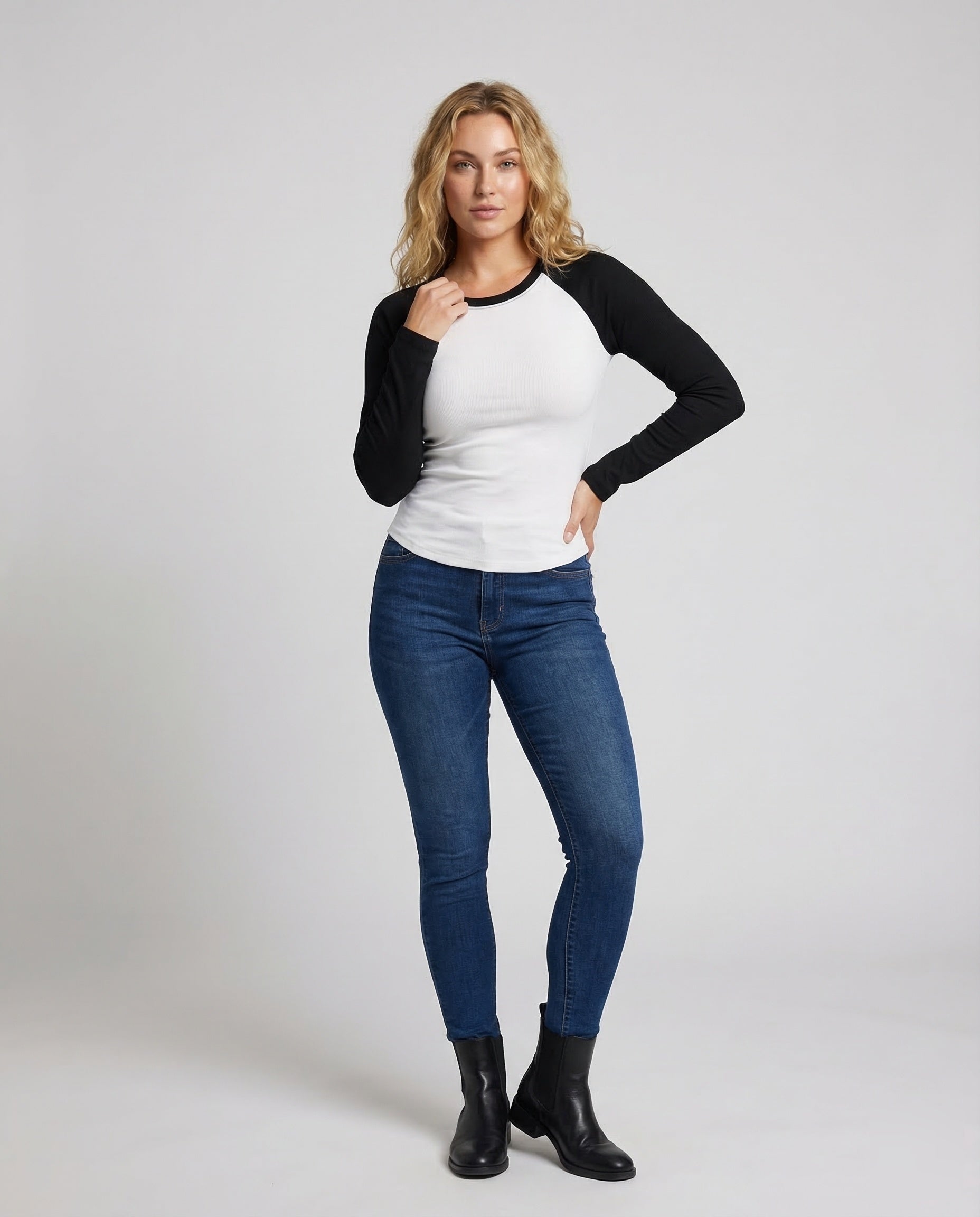 Damen Raglan Baseballshirt Baumwolle Weiß - Norvielle