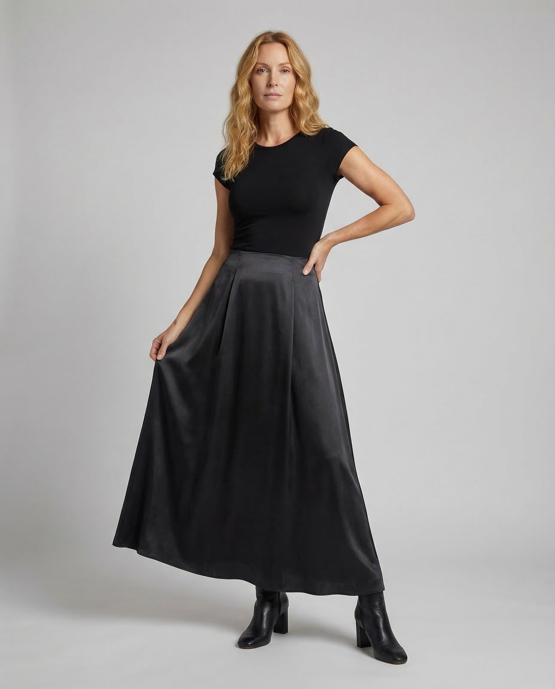 Damen Satin Maxirock mit Kellerfalten - Norvielle