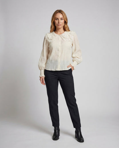 Damen Volantbluse mit Spitzenkragen - Norvielle