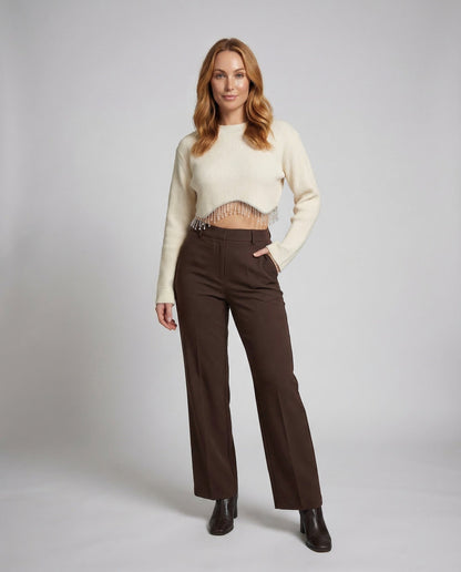 Damen Ripp Crop mit Perlen - Norvielle