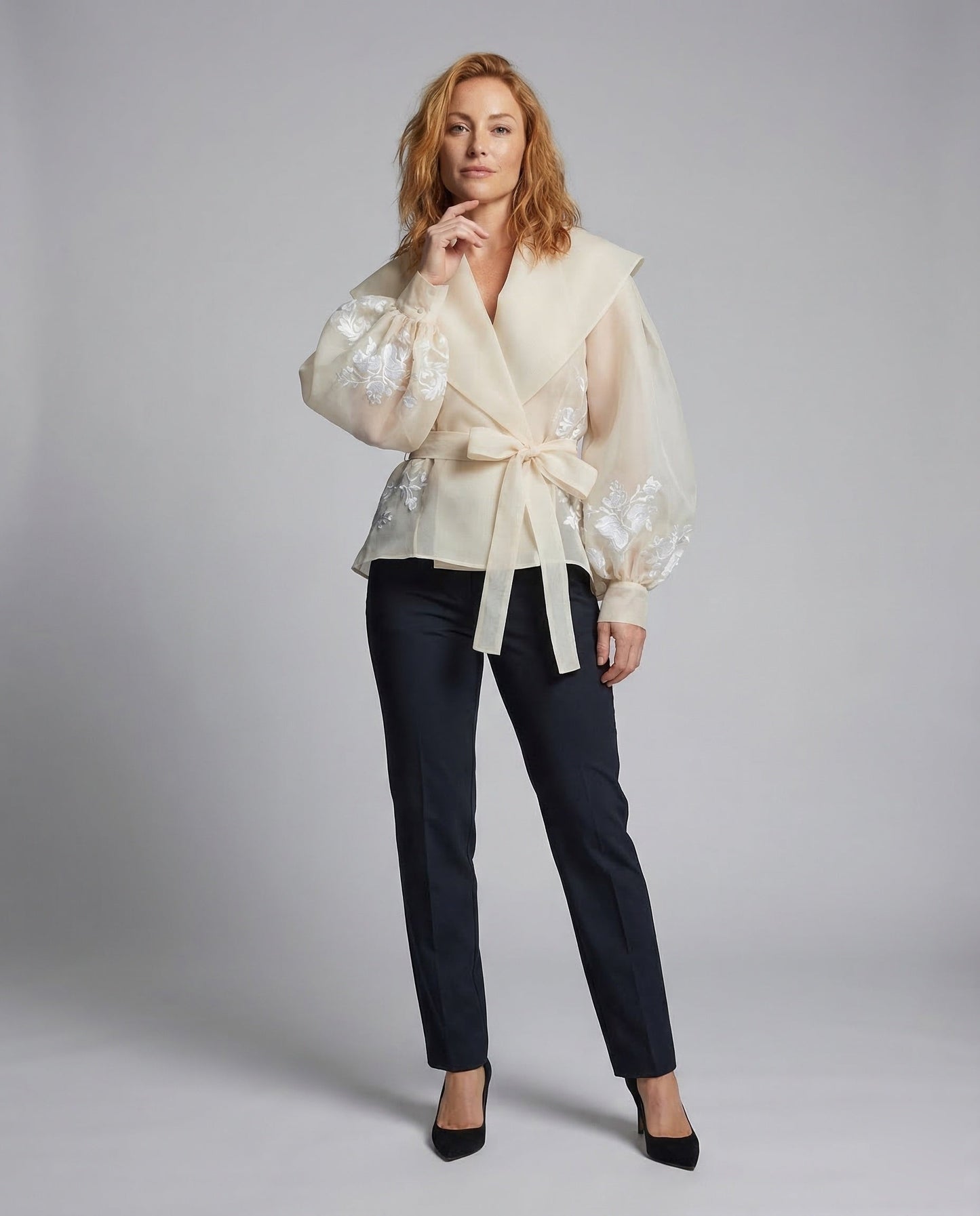 Damen Wickelbluse aus Organza mit Stickerei - Norvielle