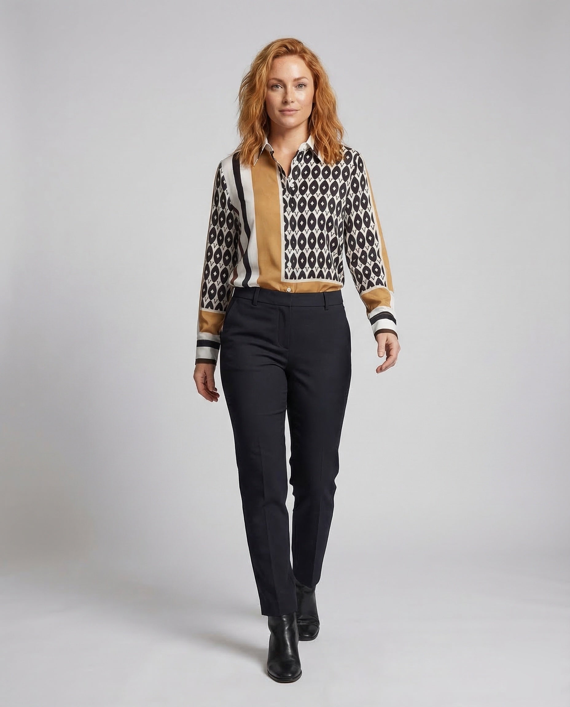 Damen Bluse Muster Seide Optik - Norvielle