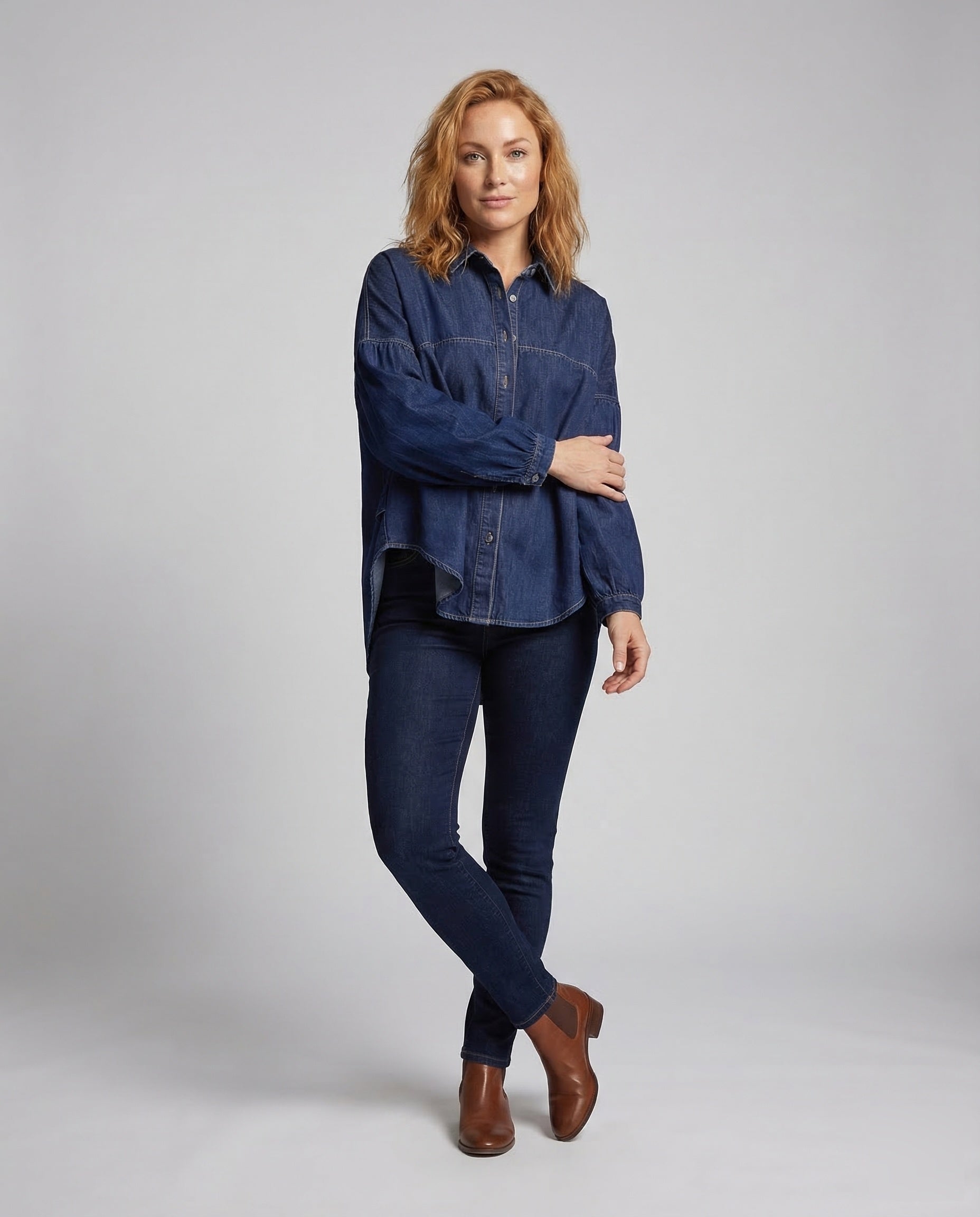 Damen Oversize Jeanshemd Baumwolle Blau - Norvielle