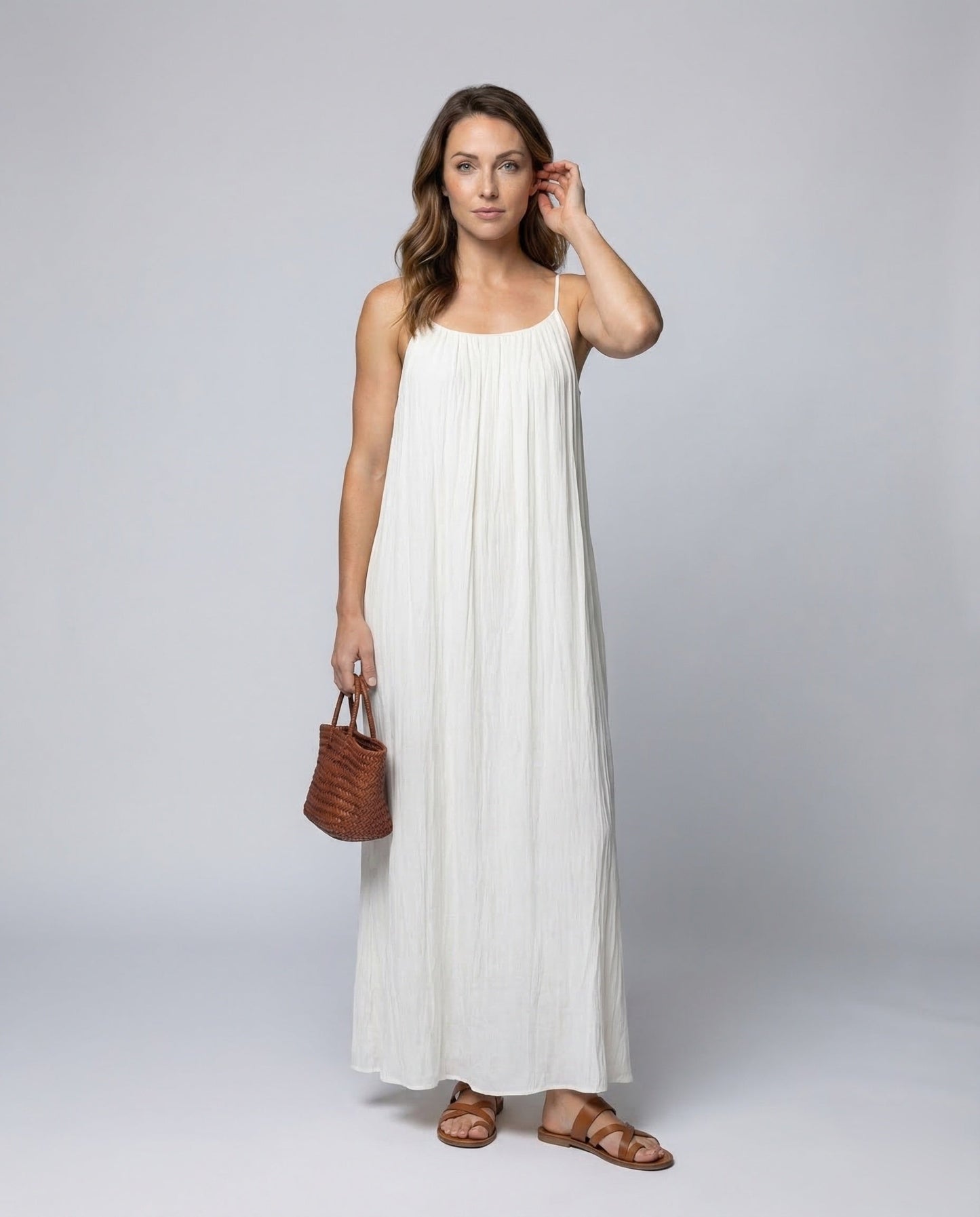 Damen Maxikleid Spaghettiträger Plissee - Norvielle