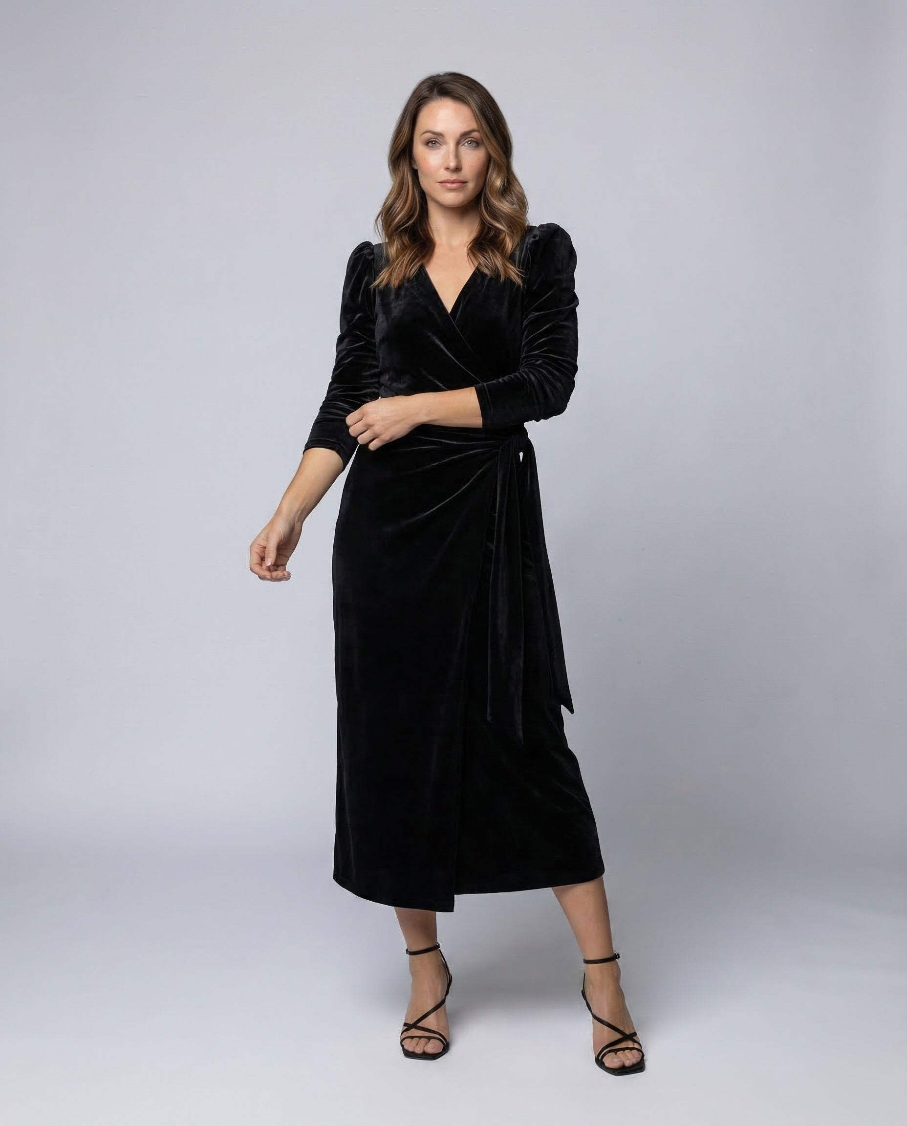 Damen Samt Wickelkleid Midi - Norvielle