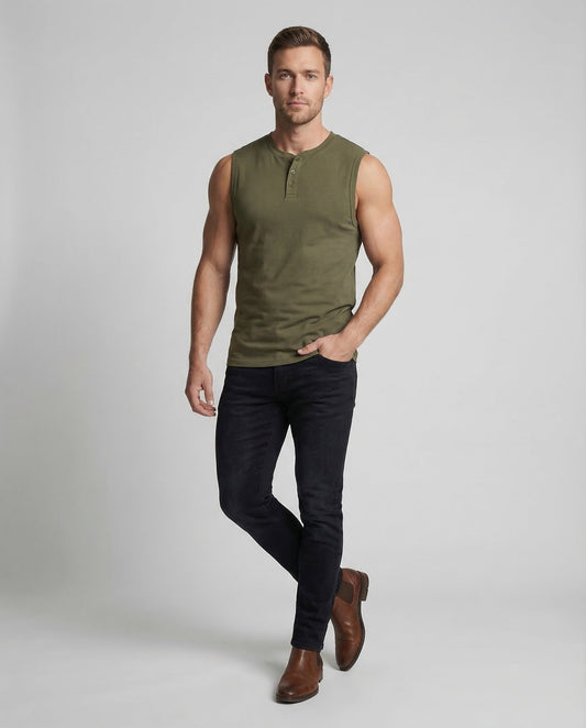Herren Muskelshirt Mit Knopfleiste - Norvielle