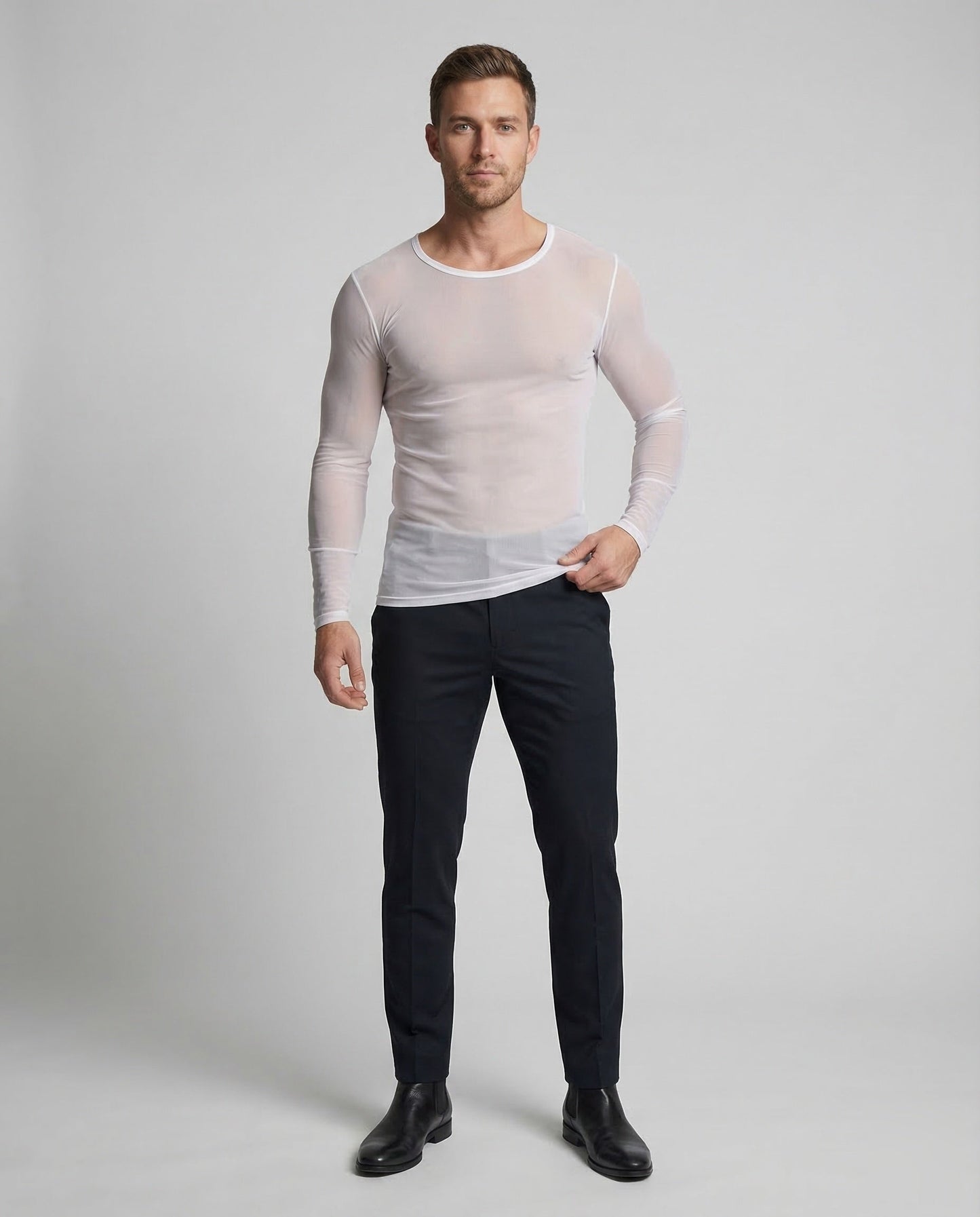 Herren Langarm Netzshirt - Norvielle