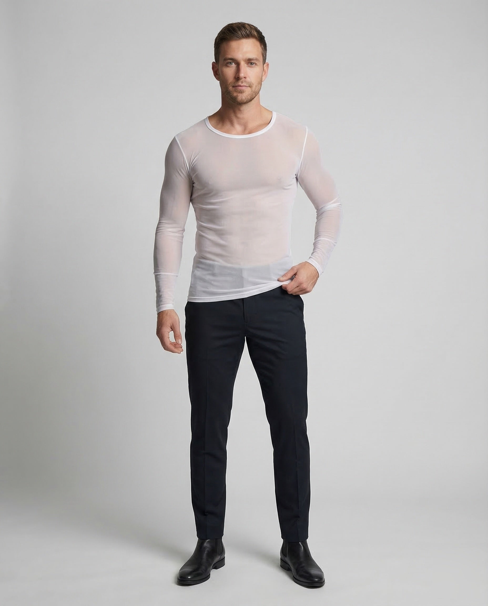 Herren Langarm Netzshirt - Norvielle