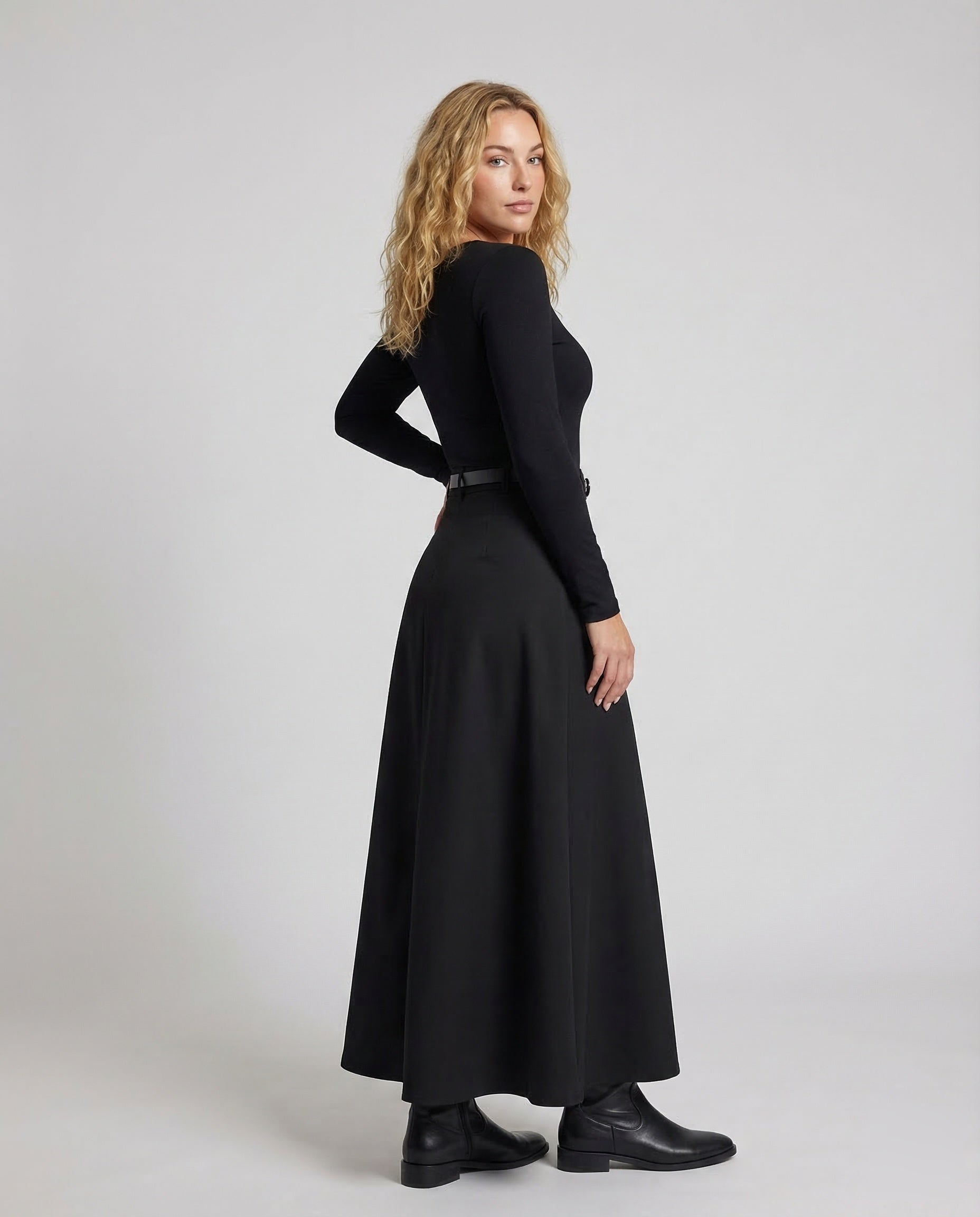 Damen Maxirock A-Linie mit Gürtel - Norvielle