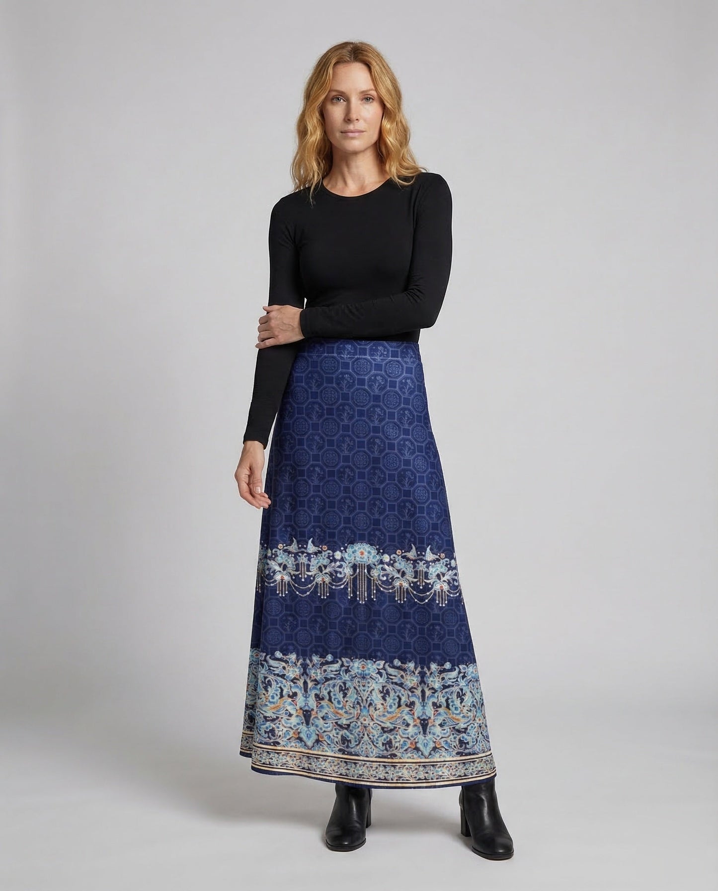 Damen Maxirock mit Print und Bordüre - Norvielle