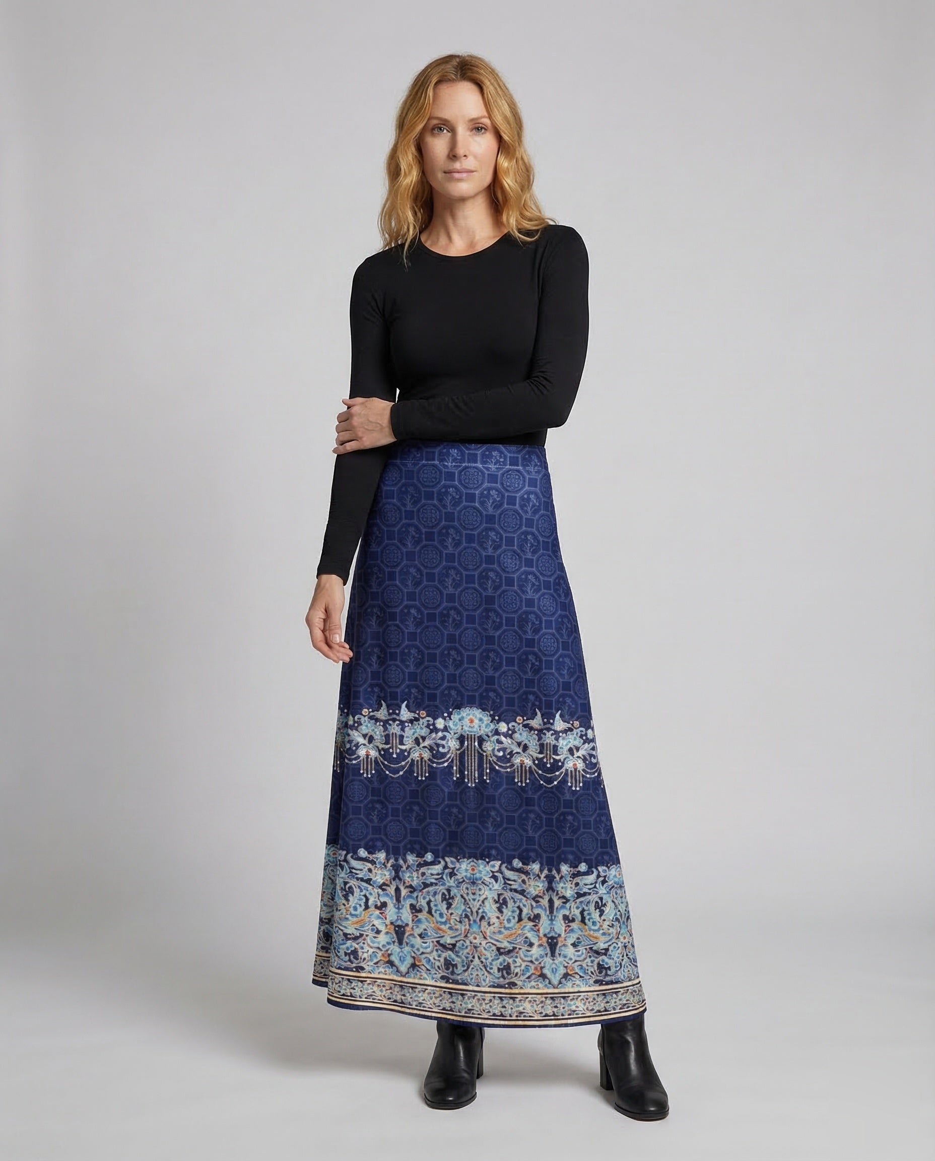 Damen Maxirock mit Print und Bordüre - Norvielle