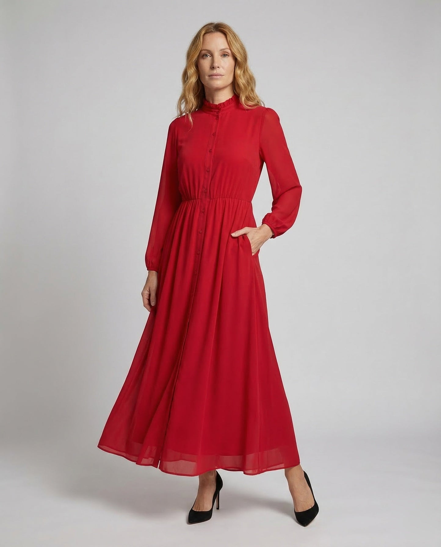 Damen Maxikleid aus Chiffon mit Rüschen - Norvielle