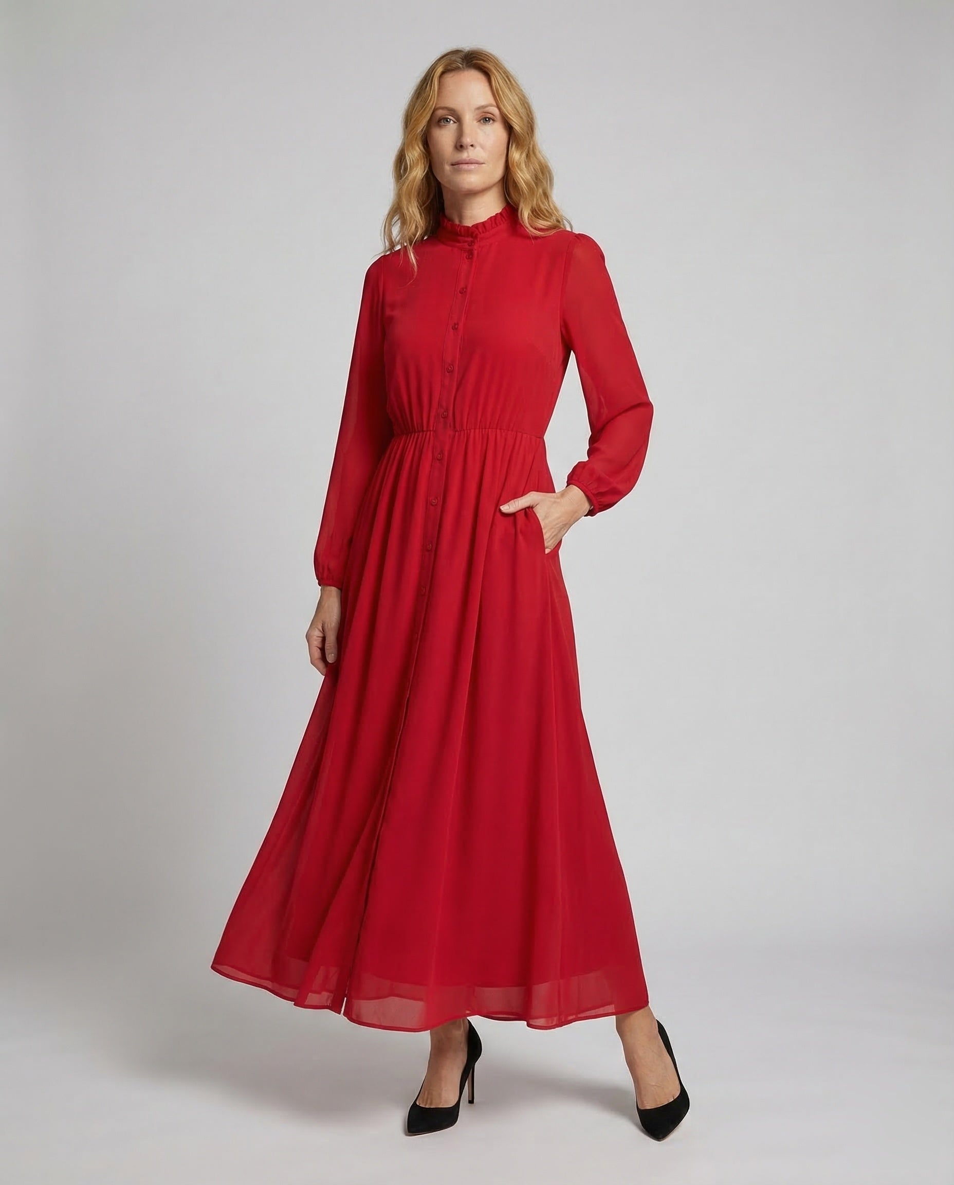 Damen Maxikleid aus Chiffon mit Rüschen - Norvielle