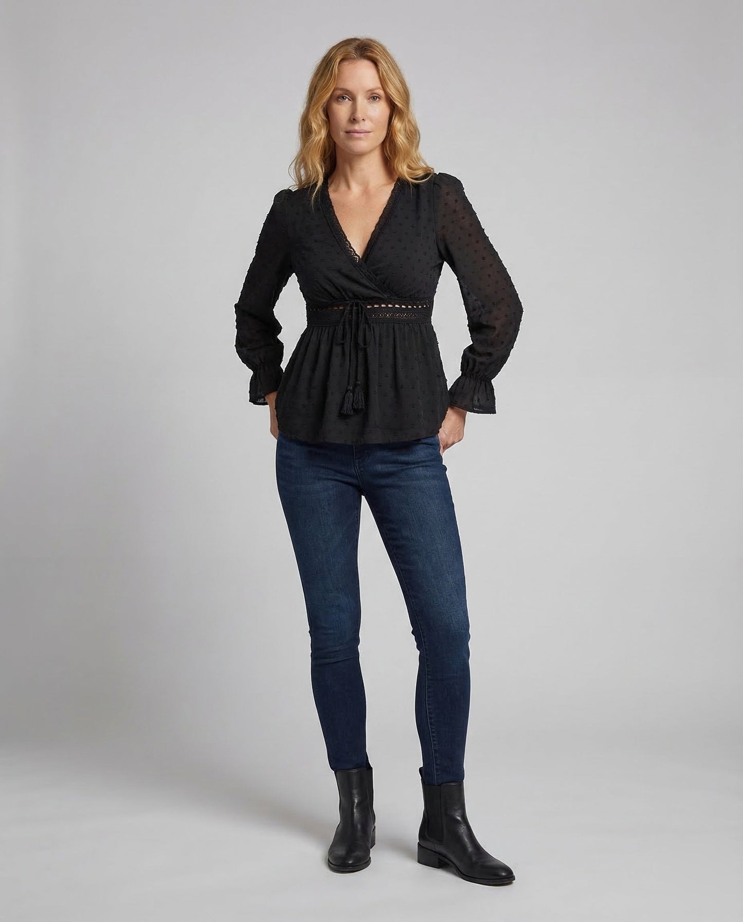 Damen Wickelbluse Häkelband Boho-Stil - Norvielle